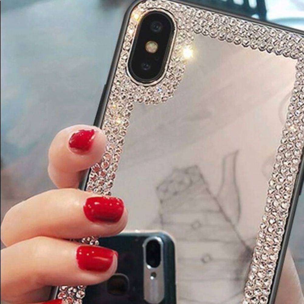 I-Phone 12 Pro max mirror case with rhinestone accents!